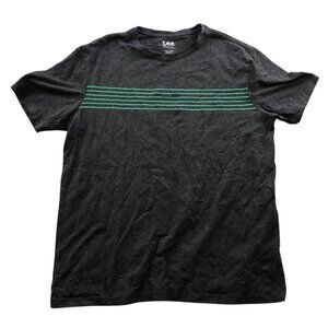 Lee Mens T-Shirt Medium Short Sleeve Pima Cotton Tee Black Green Striped Casual